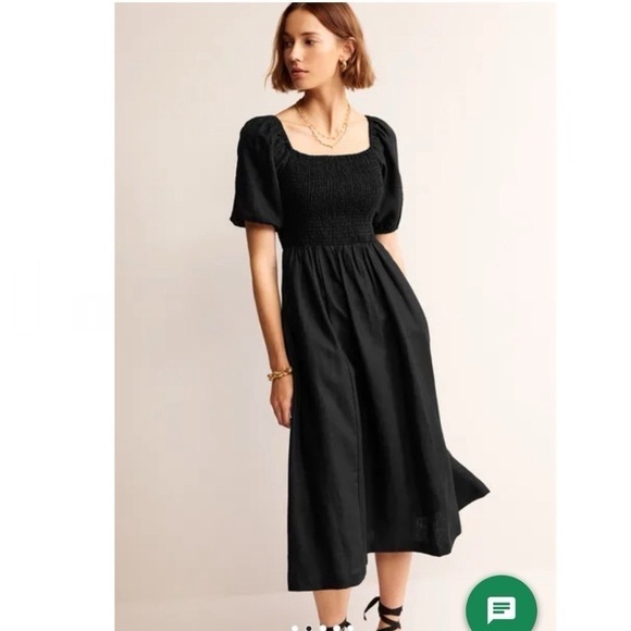 Boden Sky Smocked Short Sleeve Linen Midi Dress - Picture 7 of 16